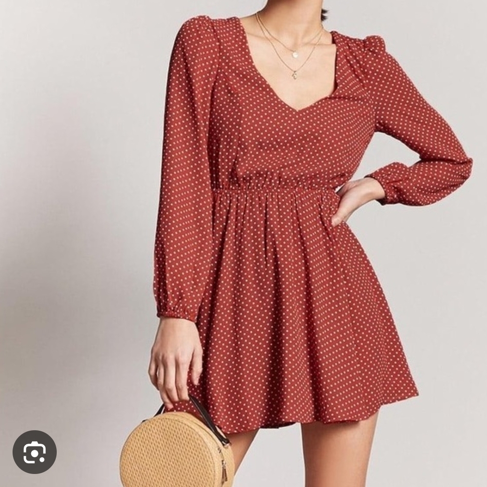 Forever 21 Red Pleated Sundress with Bishop Sleeves